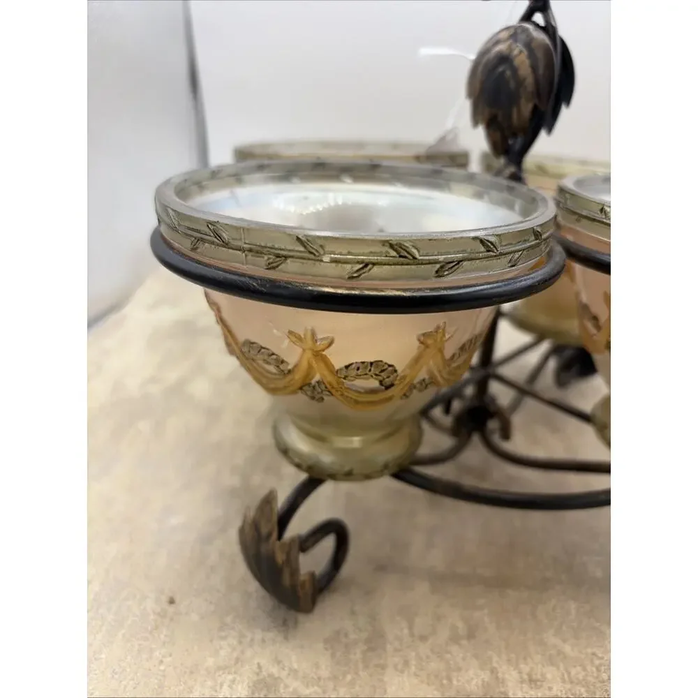 Gorgeous vintage candle Holder setup, metal & glass with 4 Glass Votive